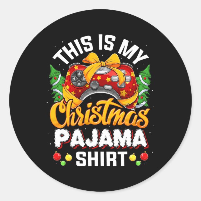 Pegatina Redonda Navidades del controlador de videojuegos Santa Hat (Anverso)