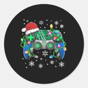 Pegatina Redonda Navidades del controlador de videojuegos Santa Hat