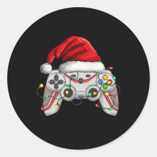 Pegatina Redonda Navidades del controlador de videojuegos Santa Hat