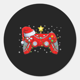 Pegatina Redonda Navidades del controlador de videojuegos Santa Hat