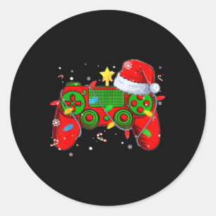 Pegatina Redonda Navidades del controlador de videojuegos Santa Hat