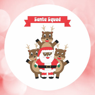 Pegatina Redonda Navidades del Escuadrón de Santa Claus reno Papá N