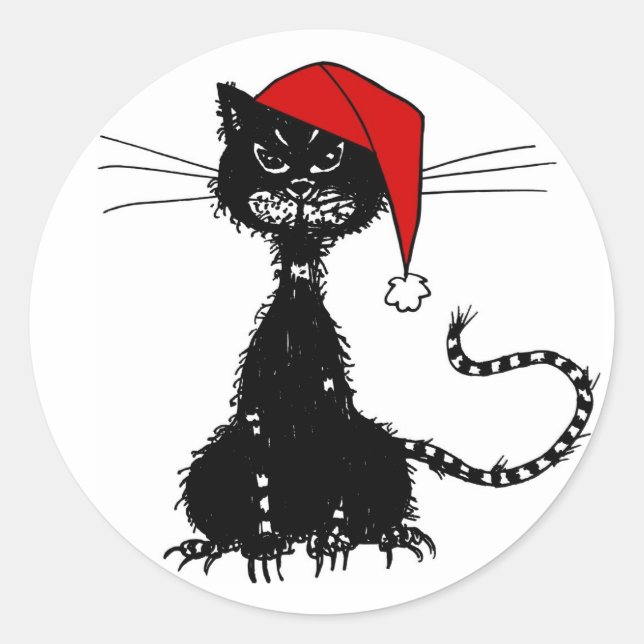 Pegatina Redonda Navidades del gato negro malvado (Anverso)