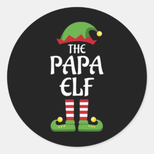 Pegatina Redonda Navidades del grupo familiar Papa elf que hacen co