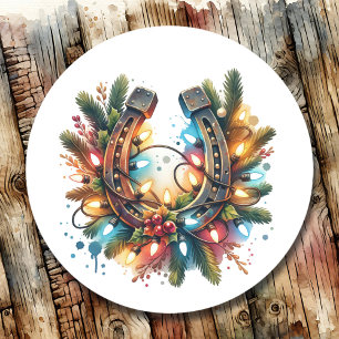 Pegatina Redonda Navidades del Herradura Rustica del País y Occiden