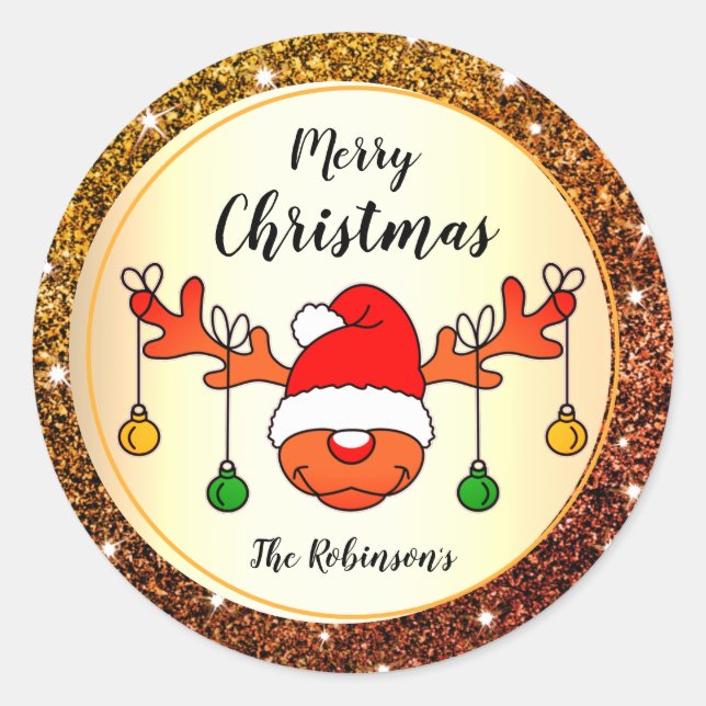 Pegatina Redonda Navidades del humor Purpurina gracioso Naranja de  (Anverso)