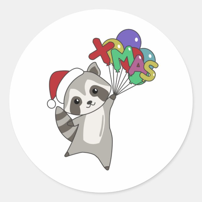 Pegatina Redonda Navidades del mapache Nieve Raccoons de invierno (Anverso)