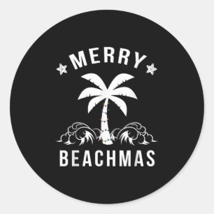 Pegatina Redonda Navidades del Merry Beachmas Palm Tree Beach