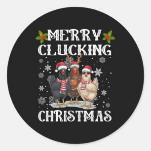 Pegatina Redonda Navidades del Merry Clucking Funny Chicken Santa H