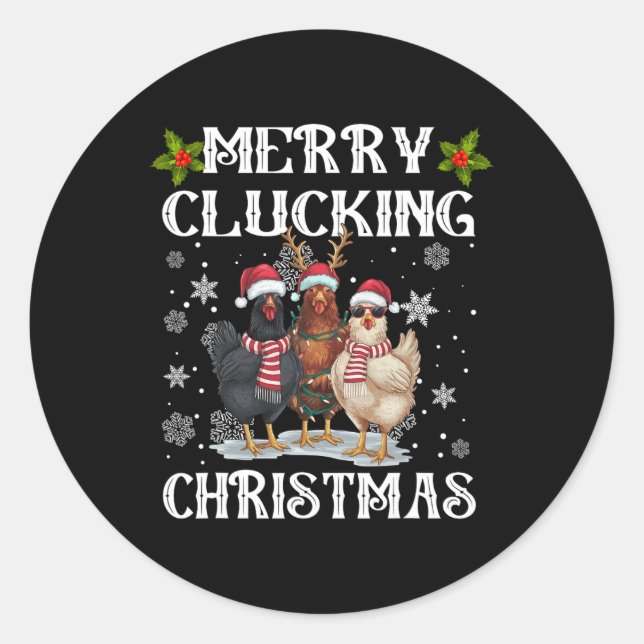 Pegatina Redonda Navidades del Merry Clucking Funny Chicken Santa H (Anverso)
