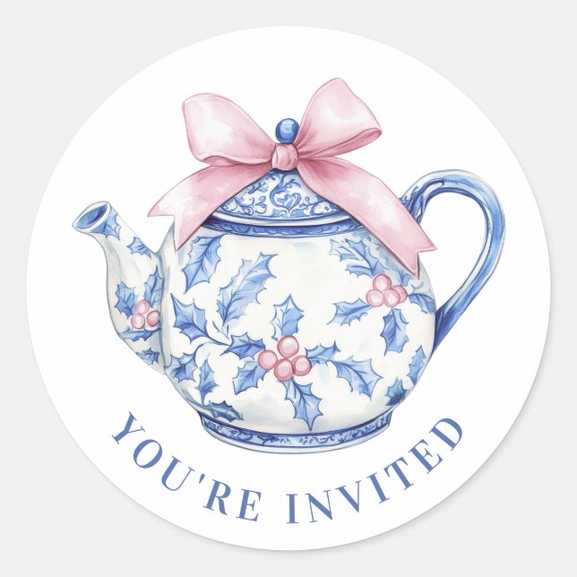 Pegatina Redonda Navidades del milenio Tea Pot (Anverso)