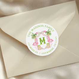 Pegatina Redonda Navidades del Monograma Escudo color agua rosa Fla