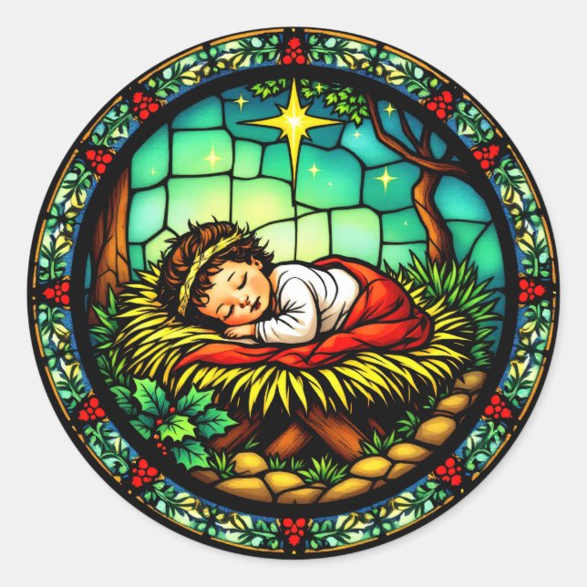 Pegatina Redonda Navidades del Niño Jesús que duerme (Anverso)