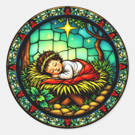 Pegatina Redonda Navidades del Niño Jesús que duerme