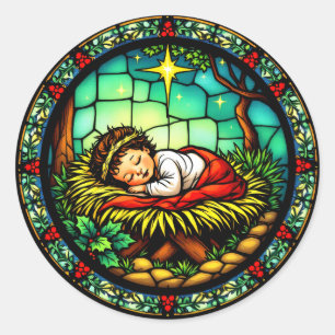 Pegatina Redonda Navidades del Niño Jesús que duerme
