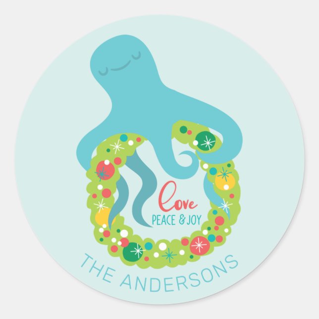 Pegatina Redonda Navidades del Octopus divertidos (Anverso)