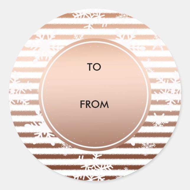 Pegatina Redonda Navidades del Ombre de Bronce Gold Stripes Snowfla (Anverso)