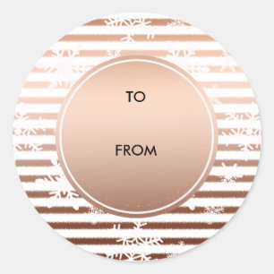 Pegatina Redonda Navidades del Ombre de Bronce Gold Stripes Snowfla