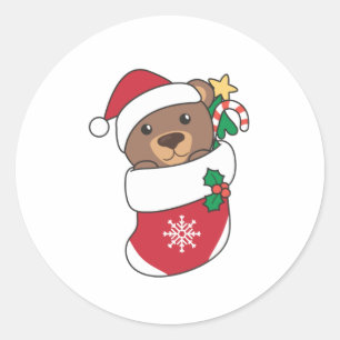 Pegatina Redonda Navidades del oso nievan a los animales de inviern