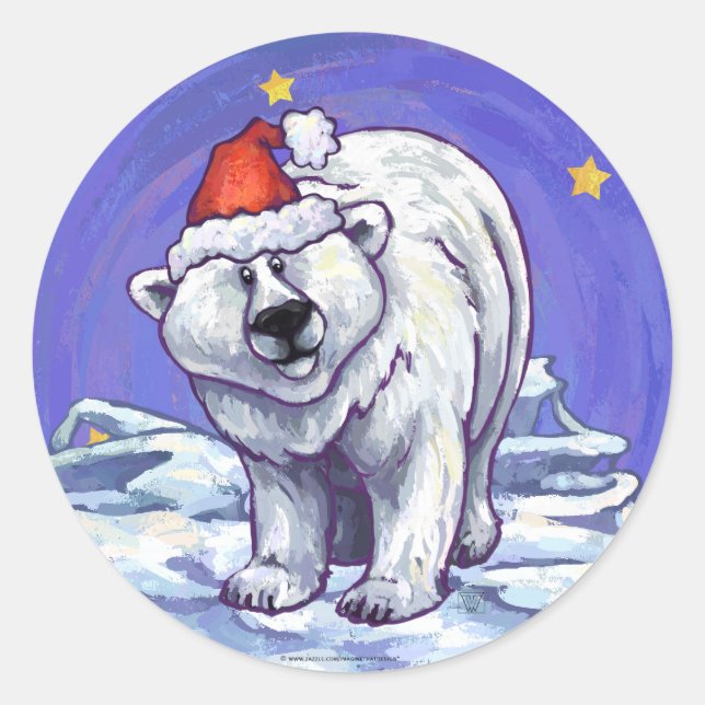 Pegatina Redonda Navidades del oso polar (Anverso)