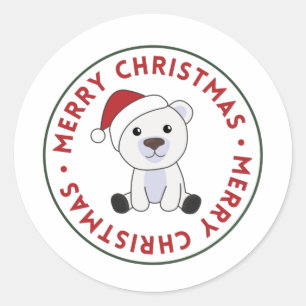 Pegatina Redonda Navidades del oso polar niegan a los animales de i