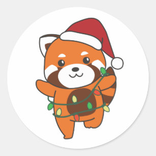 Pegatina Redonda Navidades del Panda Rojo Animales De Invierno Pand