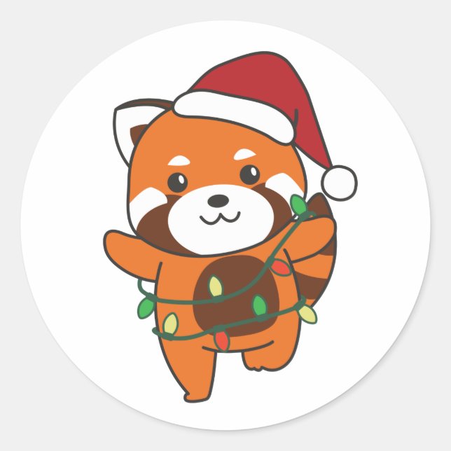 Pegatina Redonda Navidades del Panda Rojo Animales De Invierno Pand (Anverso)