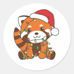 Pegatina Redonda Navidades del Panda Rojo Animales De Invierno Pand