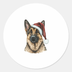 Pegatina Redonda Navidades del Pastor Alemán Santa Claus Dog