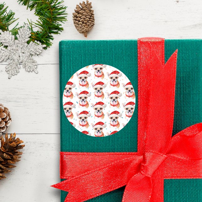 Pegatina Redonda Navidades del patrón de canino de la raza Chihuahu (Subido por el creador)