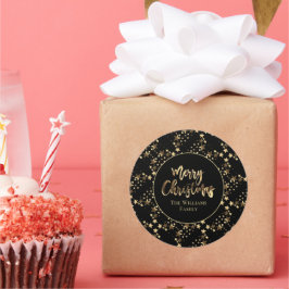 Pegatina Redonda Navidades del patrón de estrellas de aspecto negro