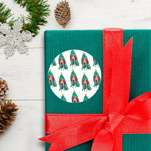 Pegatina Redonda Navidades del patrón del perro de la raza del perr (Subido por el creador)