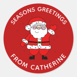 Pegatina Redonda Navidades del Personalizado Cute Santa Red