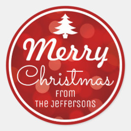 Pegatina Redonda Navidades del Personalizado de fondo de Bokeh Rojo