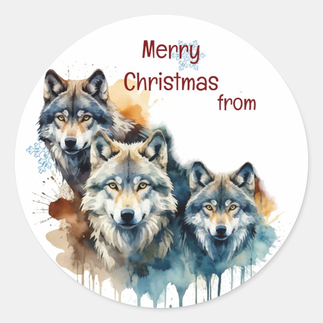 Pegatina Redonda Navidades del Personalizar de la familia Wolf (Anverso)