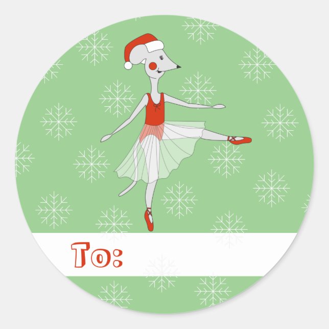 Pegatina Redonda navidades del ratón del ballet Iluminoso Snowflake (Anverso)