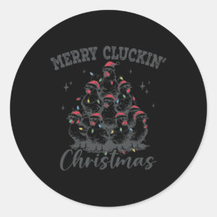 Pegatina Redonda Navidades del Retro Merry Cluckin Funny Chicken Sa