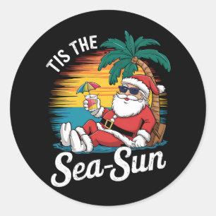 Pegatina Redonda Navidades Del Sea Sun Santa Beach En Juy