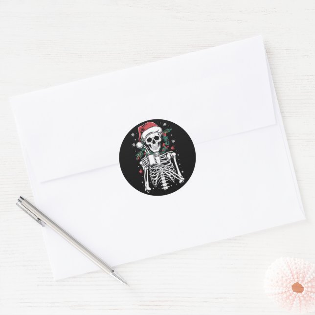 Pegatina Redonda Navidades del Skeleton muertos en regalo para los  (Sobre)