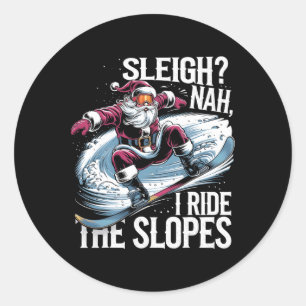Pegatina Redonda Navidades Del Snowboard De Santa Boarder Monto A V