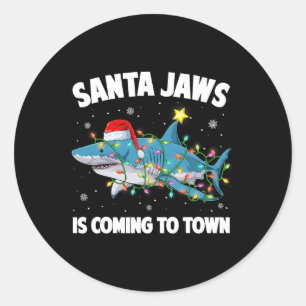 Pegatina Redonda Navidades del tiburón de Santa Lucía Feliz Navidad