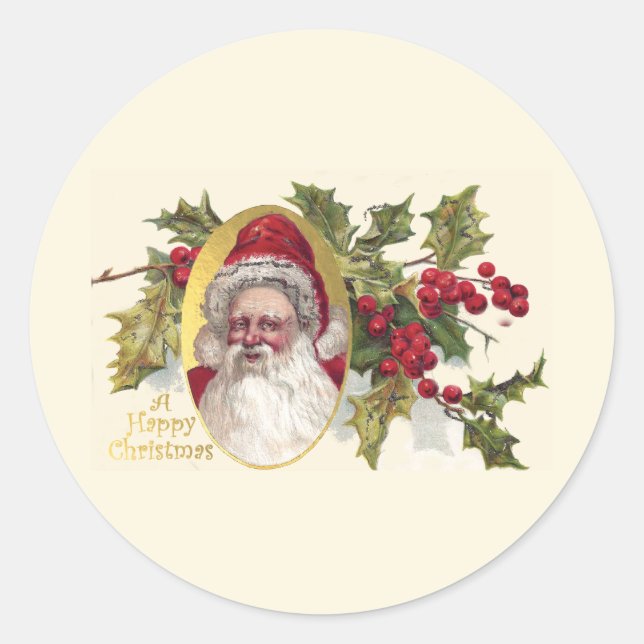 Pegatina Redonda Navidades del Viejo Victoriano Santa Claus, 1906 (Anverso)