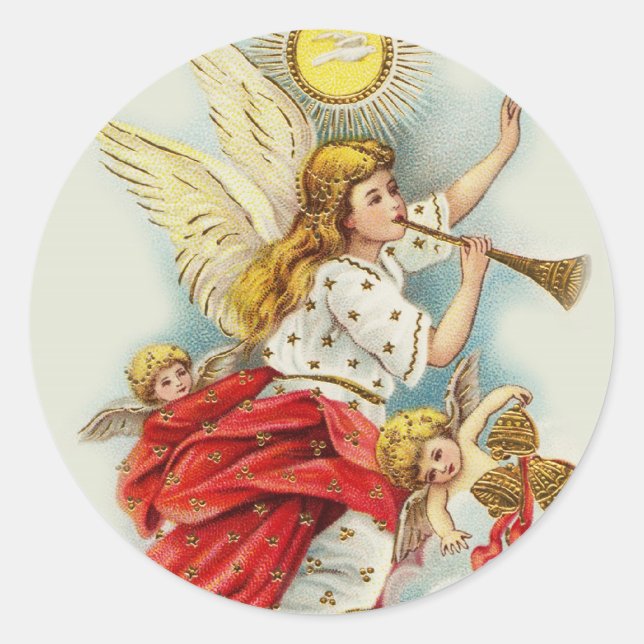 Pegatina Redonda Navidades desea ángeles (Anverso)