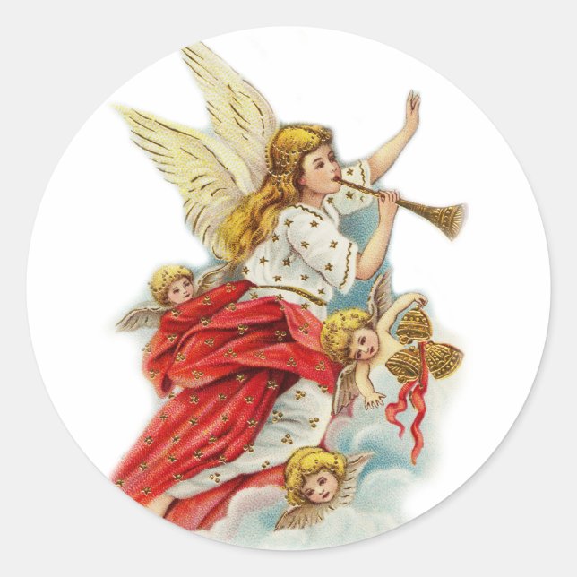 Pegatina Redonda Navidades desea ángeles (Anverso)