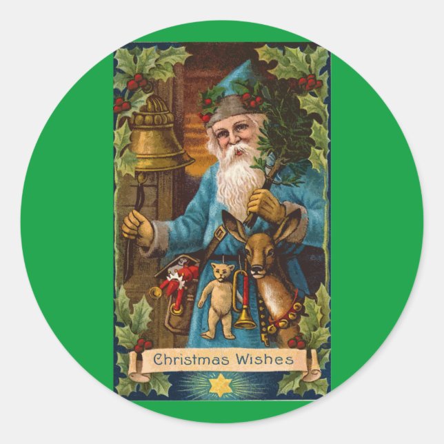 Pegatina Redonda Navidades desean arte navideño vintage (Anverso)