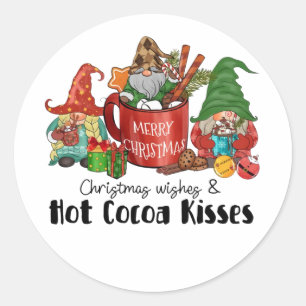 Pegatina Redonda Navidades desean besos calientes de cacao