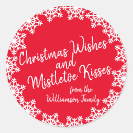 Pegatina Redonda Navidades Deseos y Besos Familia Guión Blanco Rojo