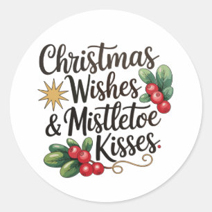 Pegatina Redonda Navidades Deseos Y Mistletoe Besan Navidad Familia