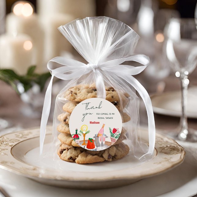 Pegatina Redonda Navidades desprendidos a mano Ducha de novia Graci (Hand Drawn Christmas Bridal Shower Thank You Classic Round Sticker)