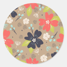 Pegatina Redonda Navidades dibujados a mano Poinsettia Marina Blanc